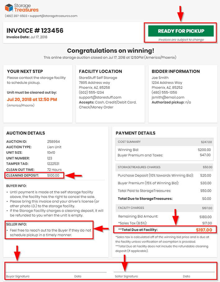 Storage Unit Invoice Template